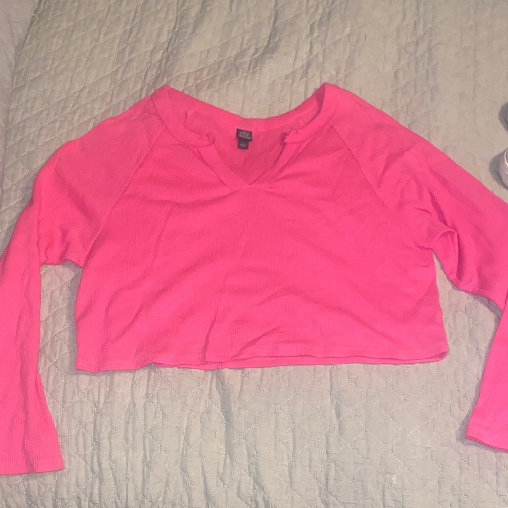 Pink Long Sleeve Crop Top